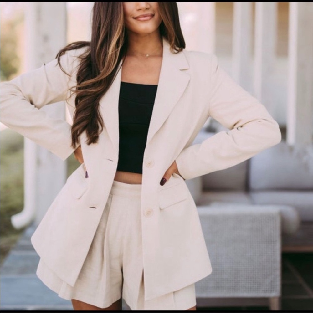 beige blazer two piece set